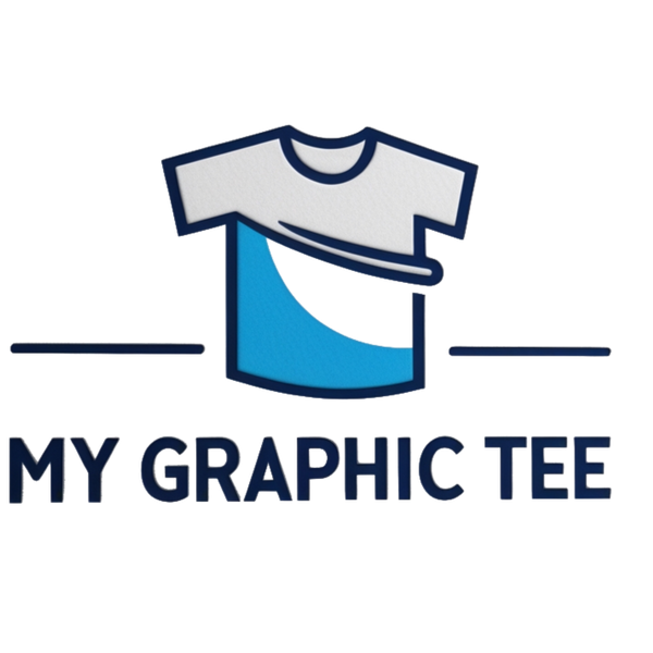 My Graphic Tee logo featuring a stylized white and blue T-shirt icon, representing modern graphic apparel and creative designs for all styles and sizes.