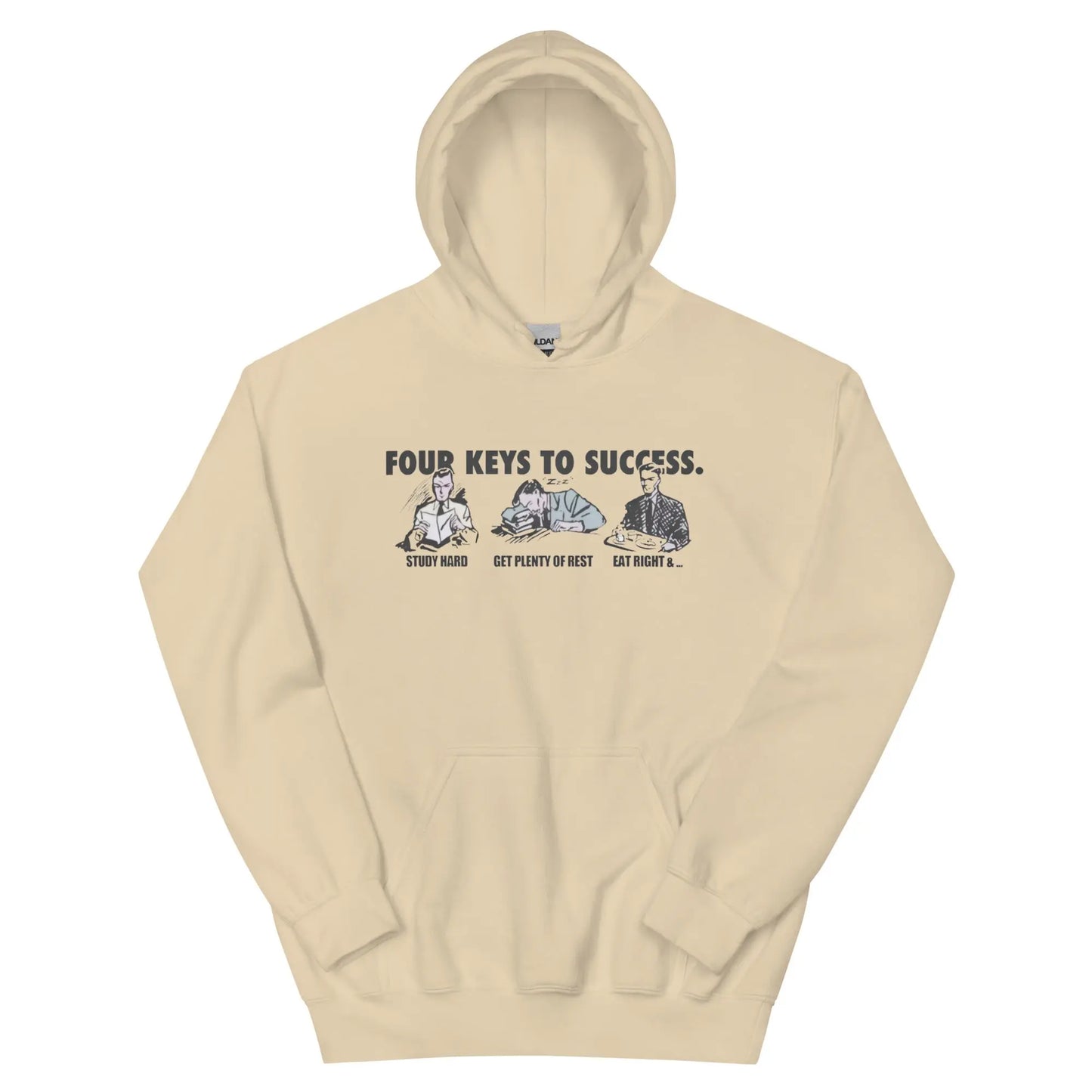 Four Keys To Success Hoodie - Retro Graphic Sweatshirt for Students, Office Humor, and Motivational Gift - Clothing Empire