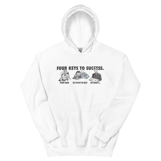 Four Keys To Success Hoodie - Retro Graphic Sweatshirt for Students, Office Humor, and Motivational Gift - Clothing Empire