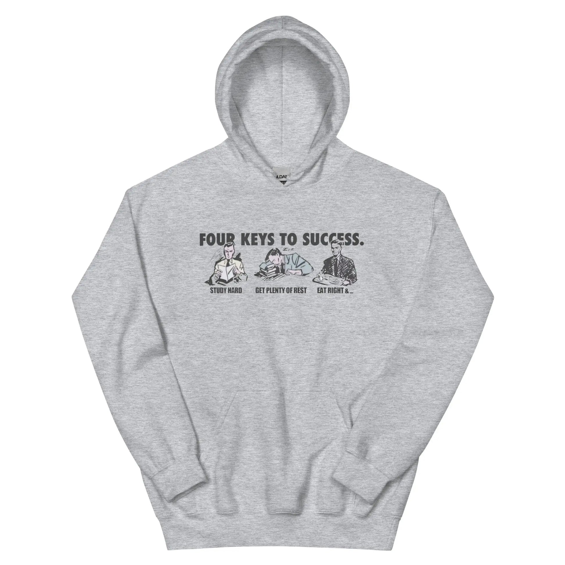 Four Keys To Success Hoodie - Retro Graphic Sweatshirt for Students, Office Humor, and Motivational Gift - Clothing Empire